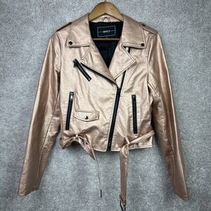 BNCI Women Pink Faux Leather Moto Jacket Motorcycle Zippers Size Medium